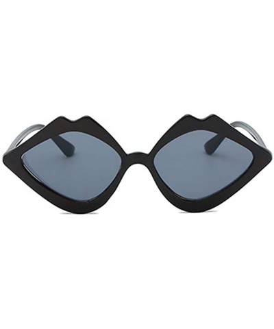 Fashion Lips Frame Oversized Plastic Lenses Sunglasses for Women UV400 - Black Gray - CR18NS80OT9 $8.51 Square