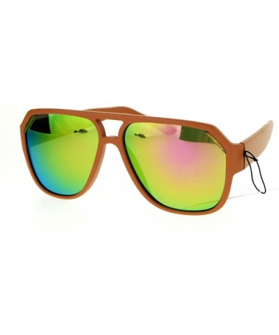 Flat Top Designer Fashion Sunglasses Unisex Retro Stylish Shades UV 400 - Beige (Peach Mirror) - CS1872L7O5N $10.21 Square