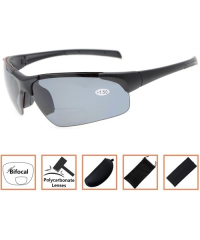 Bifocal Sunglasses with Wrap-Around Sport Design Half Frame for Men and Women - Matte Black - CO18LX8LRK3 $14.67 Sport