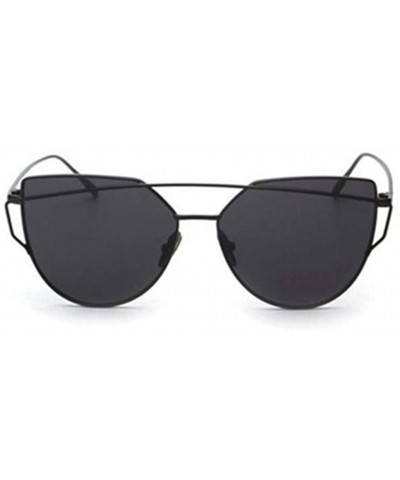 Cat Eye Mirrored Flat Lenses Street Fashion Vintage Metal Frame Sunglasses For Men/Women - Black - CS194Q580HW $6.97 Oversized