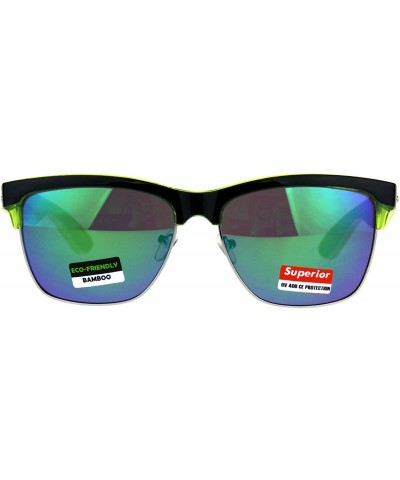 Real Bamboo Wood Temple Sunglasses Designer Style Square UV 400 - Black Green - CQ18DI4NHCN $10.72 Square