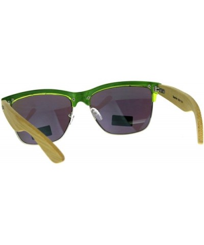 Real Bamboo Wood Temple Sunglasses Designer Style Square UV 400 - Black Green - CQ18DI4NHCN $10.72 Square
