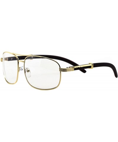 WOOD Art Nouveau VINTAGE Flat top Rectangular Metal RICH Frame Eye Glasses - Gold - CS1865OI4RT $6.49 Oversized