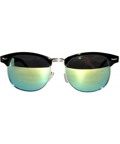 Aviator Brow Bar Flat Mirror Multicolor Lens Sunglasses Metal Frame - Mirror_silver_green - CC1834G4RGO $6.01 Cat Eye