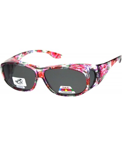 Womens 63mm TAC Polarized Geometric Graphic Print Fit Over Sunglasses - Large Flower Black - CM18RT6NIUZ $9.57 Rectangular