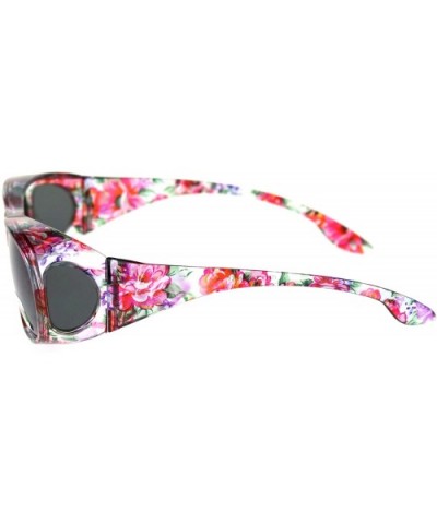 Womens 63mm TAC Polarized Geometric Graphic Print Fit Over Sunglasses - Large Flower Black - CM18RT6NIUZ $9.57 Rectangular