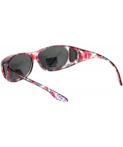 Womens 63mm TAC Polarized Geometric Graphic Print Fit Over Sunglasses - Large Flower Black - CM18RT6NIUZ $9.57 Rectangular