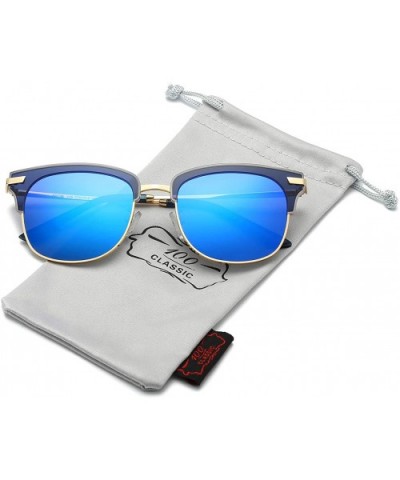 Semi Rimless Polarized Sunglasses Brand Design 58136C - Black Blue - CJ18I57RNTG $8.02 Semi-rimless