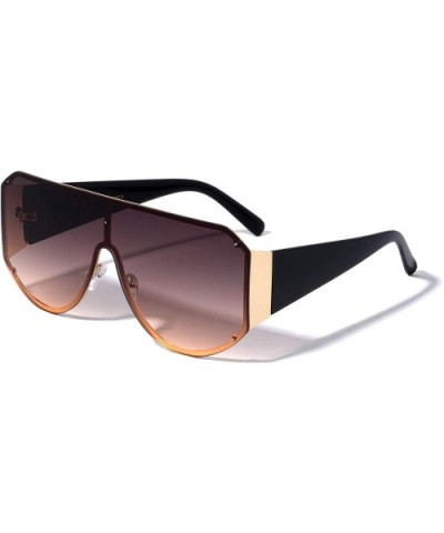 Dallas Flat Top Round Rimless Shield Fashion Sunglasses - Brown - CD196MRON5Z $13.12 Round