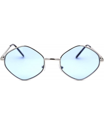 Retro Vintage Diamond Shape Metal Rim Hippie Sunglasses - Silver Blue - CD18Y8LXSGN $6.73 Square