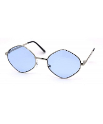 Retro Vintage Diamond Shape Metal Rim Hippie Sunglasses - Silver Blue - CD18Y8LXSGN $6.73 Square