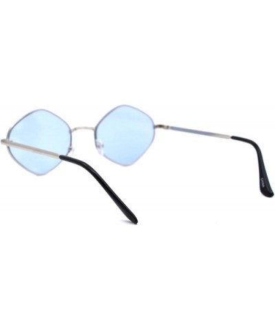 Retro Vintage Diamond Shape Metal Rim Hippie Sunglasses - Silver Blue - CD18Y8LXSGN $6.73 Square