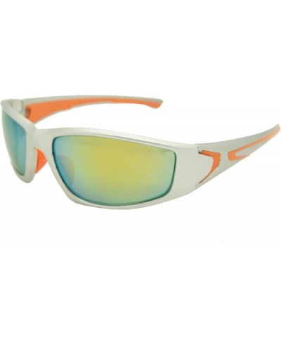Double Injection Sunglasses SPORTS - 9727 Shiny Silver Orange / Yellow Mirror - CO12HTY4FNJ $12.21 Rectangular