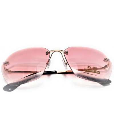 Oversized Rimless Sunglasses for Women Diamond Cutting - Pink - CF18RGW37L4 $8.75 Oversized