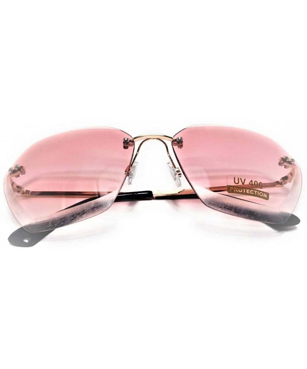 Oversized Rimless Sunglasses for Women Diamond Cutting - Pink - CF18RGW37L4 $8.75 Oversized