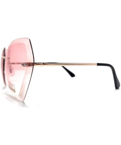 Oversized Rimless Sunglasses for Women Diamond Cutting - Pink - CF18RGW37L4 $8.75 Oversized