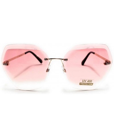 Oversized Rimless Sunglasses for Women Diamond Cutting - Pink - CF18RGW37L4 $8.75 Oversized