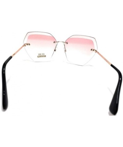 Oversized Rimless Sunglasses for Women Diamond Cutting - Pink - CF18RGW37L4 $8.75 Oversized