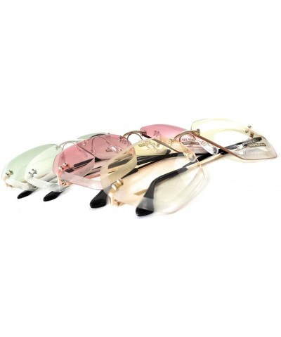 Oversized Rimless Sunglasses for Women Diamond Cutting - Pink - CF18RGW37L4 $8.75 Oversized