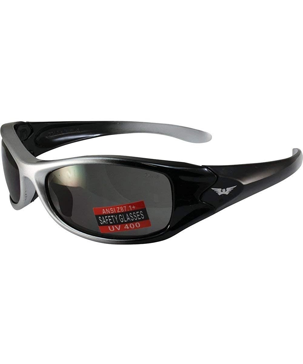 Saxon Motorcycle Safety Sunglasses Two-Tone Black and Silver Frames Smoke Lens ANSI Z87.1 - CM185TZWT02 $6.34 Wrap