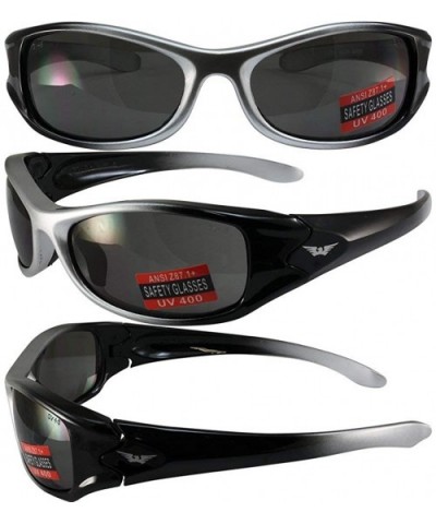 Saxon Motorcycle Safety Sunglasses Two-Tone Black and Silver Frames Smoke Lens ANSI Z87.1 - CM185TZWT02 $6.34 Wrap