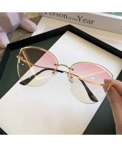 Oval Sunglasses for Women Metal Shades Driving UV400 - Pink Yellow - CM1902XKQAG $6.96 Oval