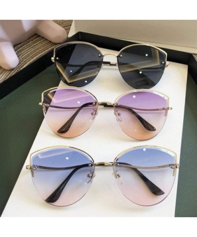 Oval Sunglasses for Women Metal Shades Driving UV400 - Pink Yellow - CM1902XKQAG $6.96 Oval