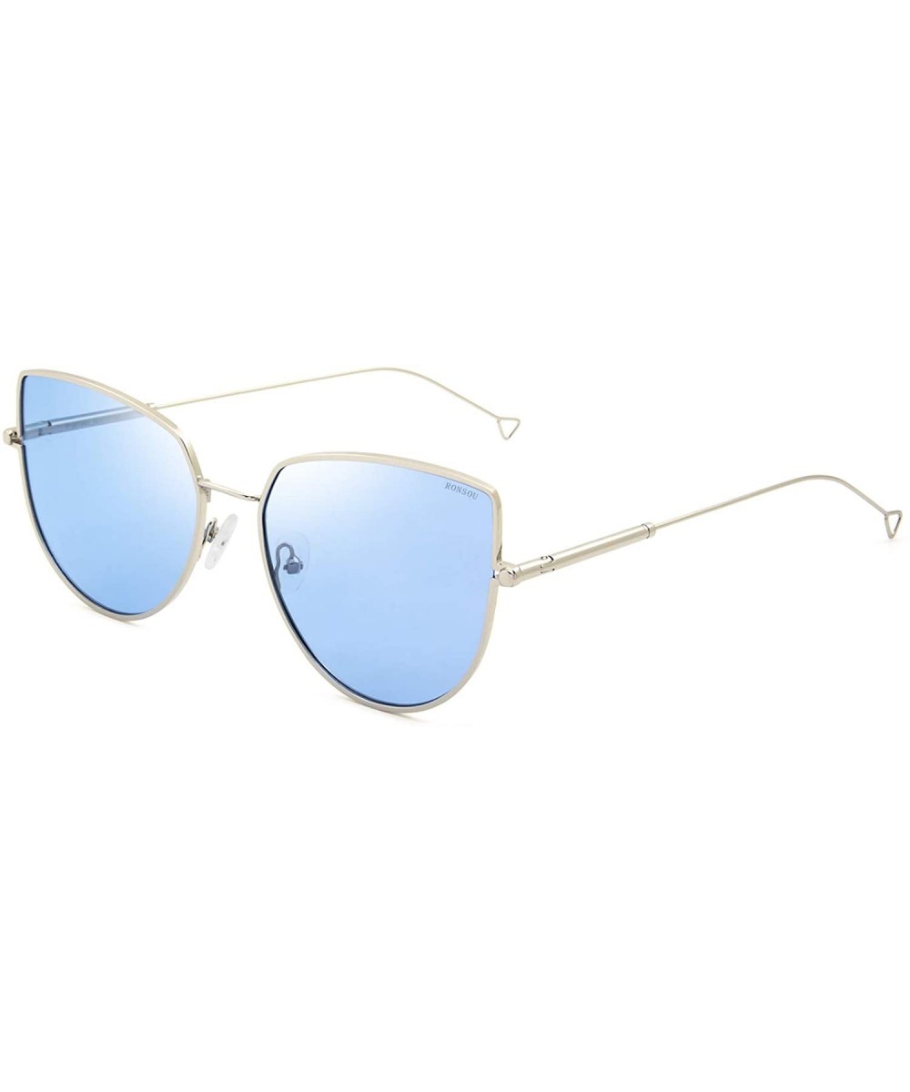 Cat Eye Fashion Metal Frame Polarized Sunglasses for Women UV 400 Protection - Silver Frame Blue Lens - CI18TCZKSTH $8.42 Sport