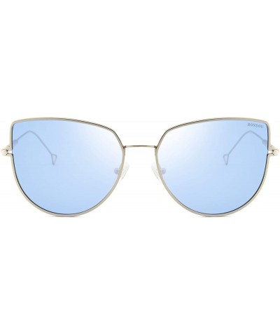 Cat Eye Fashion Metal Frame Polarized Sunglasses for Women UV 400 Protection - Silver Frame Blue Lens - CI18TCZKSTH $8.42 Sport