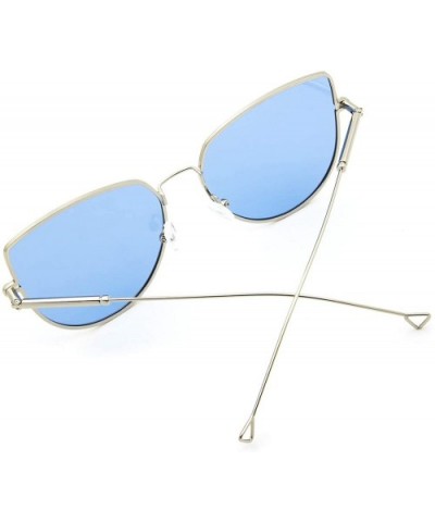 Cat Eye Fashion Metal Frame Polarized Sunglasses for Women UV 400 Protection - Silver Frame Blue Lens - CI18TCZKSTH $8.42 Sport