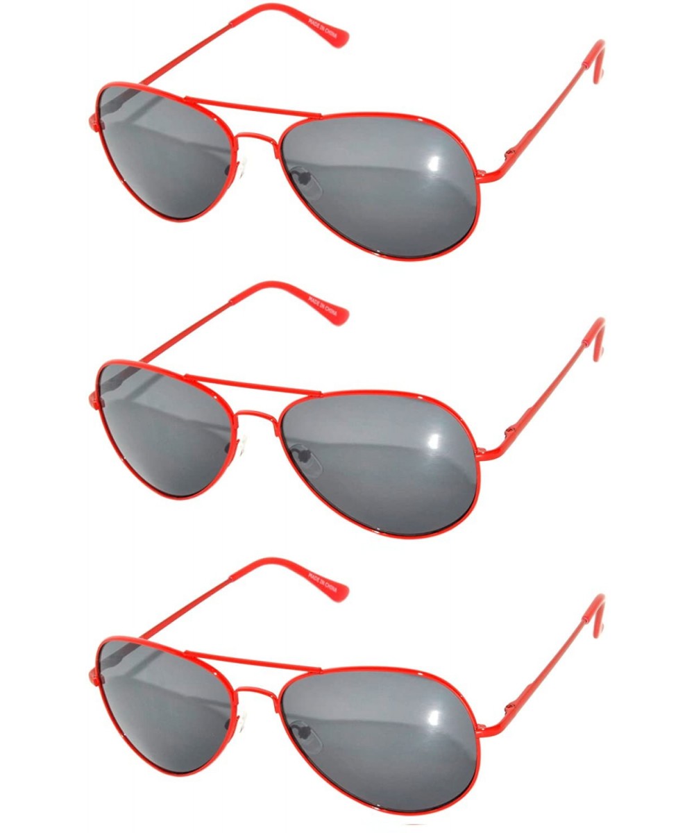 Set of 3 Pairs Aviator Style Sunglasses Colored Metal Frame Spring Hinges - Smoke_lens_red_frame_3_pairs - CF17YWCA5UT $7.83 ...