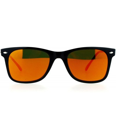 Retro Minimal Plastic Mirror Flat Lens Horned Sunglasses - Black Orange - CI12G7GVQGT $7.60 Wayfarer