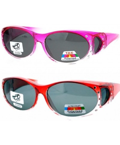 2 Womens Polarized Rhinestone Fit Over Ombre Sunglasses Wear Over Eyeglasses - 1 Red / 1 Pink - CU18EDMMU77 $15.62 Goggle