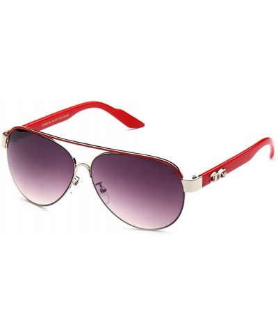 Big Oversized Aviator Fashion Sunglasses UV Protection Metal New Model - Silver/Red - CI117P3Q105 $8.81 Oversized