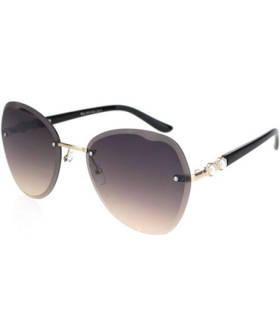 Womens Pearl Jewel Hinge Rimless Butterfly Sunglasses - Black Gold Black Beige - CE18OR2XZRA $7.27 Rectangular