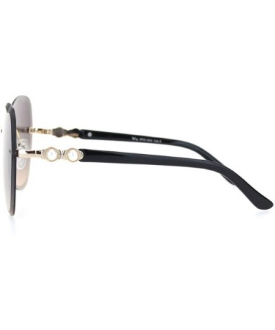 Womens Pearl Jewel Hinge Rimless Butterfly Sunglasses - Black Gold Black Beige - CE18OR2XZRA $7.27 Rectangular