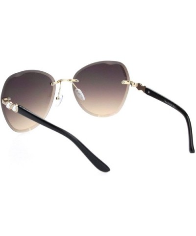 Womens Pearl Jewel Hinge Rimless Butterfly Sunglasses - Black Gold Black Beige - CE18OR2XZRA $7.27 Rectangular