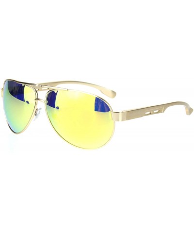 Polarized Mens Metal Rim Officer Style Tear Drop Shape Pilots Sunglasses - Gold Yellow Mirror - CF18MDYSTAH $11.74 Aviator