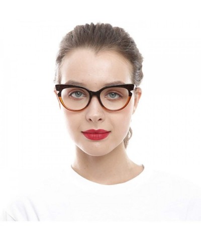 Womens Hit Color Grid Pattern Cat Eye Reading Glass Eyeglass Frame - Tea - C818IHUX9WZ $9.74 Rimless