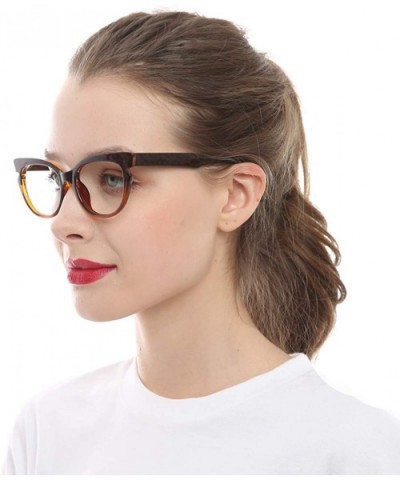 Womens Hit Color Grid Pattern Cat Eye Reading Glass Eyeglass Frame - Tea - C818IHUX9WZ $9.74 Rimless