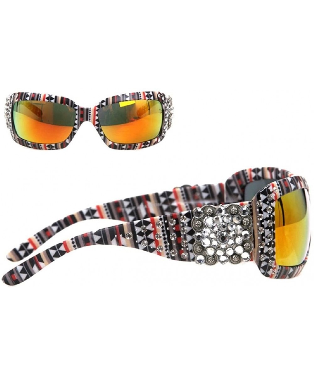 Square Concho II with Aztec Print Sunglasses - Black - CK18285YHDI $34.76 Square