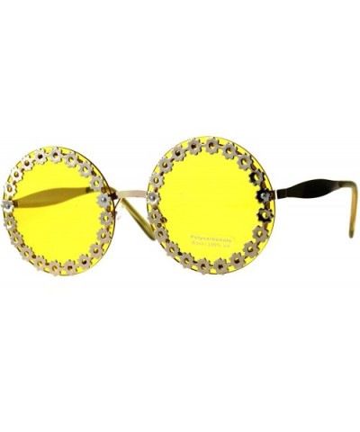 Womens Fashion Sunglasses Gold Round Floral Flower Design UV 400 - Gold - CL18ELSK805 $6.45 Round