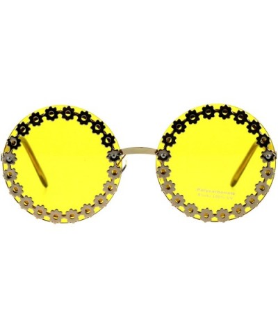 Womens Fashion Sunglasses Gold Round Floral Flower Design UV 400 - Gold - CL18ELSK805 $6.45 Round