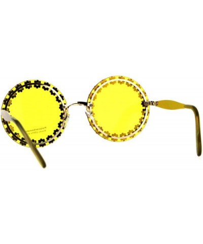 Womens Fashion Sunglasses Gold Round Floral Flower Design UV 400 - Gold - CL18ELSK805 $6.45 Round