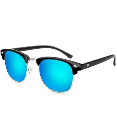 Polarized Sunglasses Semi Rimless Frame Retro Clubmaster Shades for Women Men - Black Navy Blue - CL18EWXZT0Y $10.00 Oval