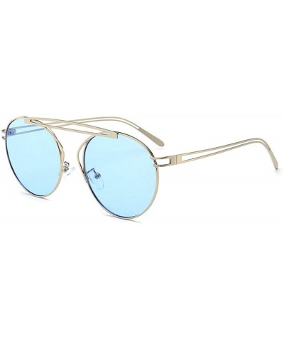 Small Oval Vintage Sun Glasses Retro Punk Metal Frame Color Tinted Shades - Clear Blue - CX18LNUZ3X6 $8.66 Oval