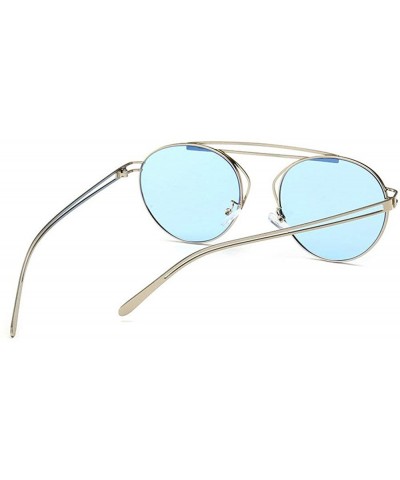 Small Oval Vintage Sun Glasses Retro Punk Metal Frame Color Tinted Shades - Clear Blue - CX18LNUZ3X6 $8.66 Oval