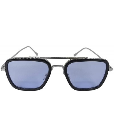 Iron Man Glasses Tony Sunglasses Square Silver Metal Frame for Men Women Sunglasses - Peter Parker Light Blue - CC18WI5URSN $...