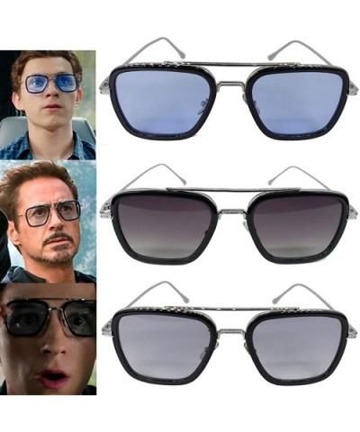 Iron Man Glasses Tony Sunglasses Square Silver Metal Frame for Men Women Sunglasses - Peter Parker Light Blue - CC18WI5URSN $...