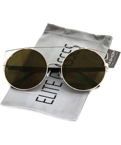 Metal Flat top Round Mirrored Lens Oversize Cat Eye Sunglasses - Gold / Mirror - CF17YZ76QH5 $5.82 Round